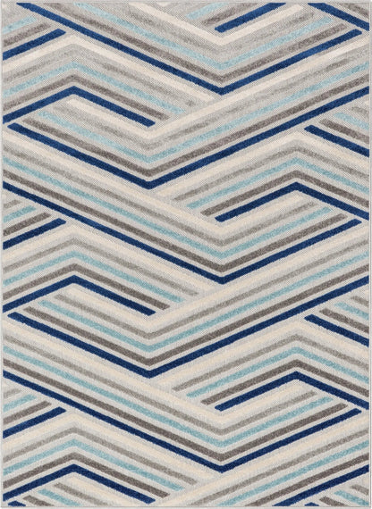 Neema Modern Chevron Striped Indoor/Outdoor Grey Blue High-Low Rug Well Woven