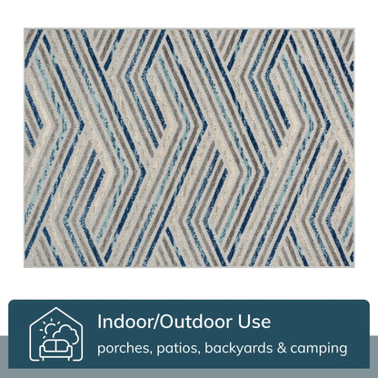 Neema Modern Chevron Striped Indoor/Outdoor Grey Blue High-Low Rug Well Woven