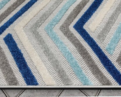 Neema Modern Chevron Striped Indoor/Outdoor Grey Blue High-Low Rug Well Woven