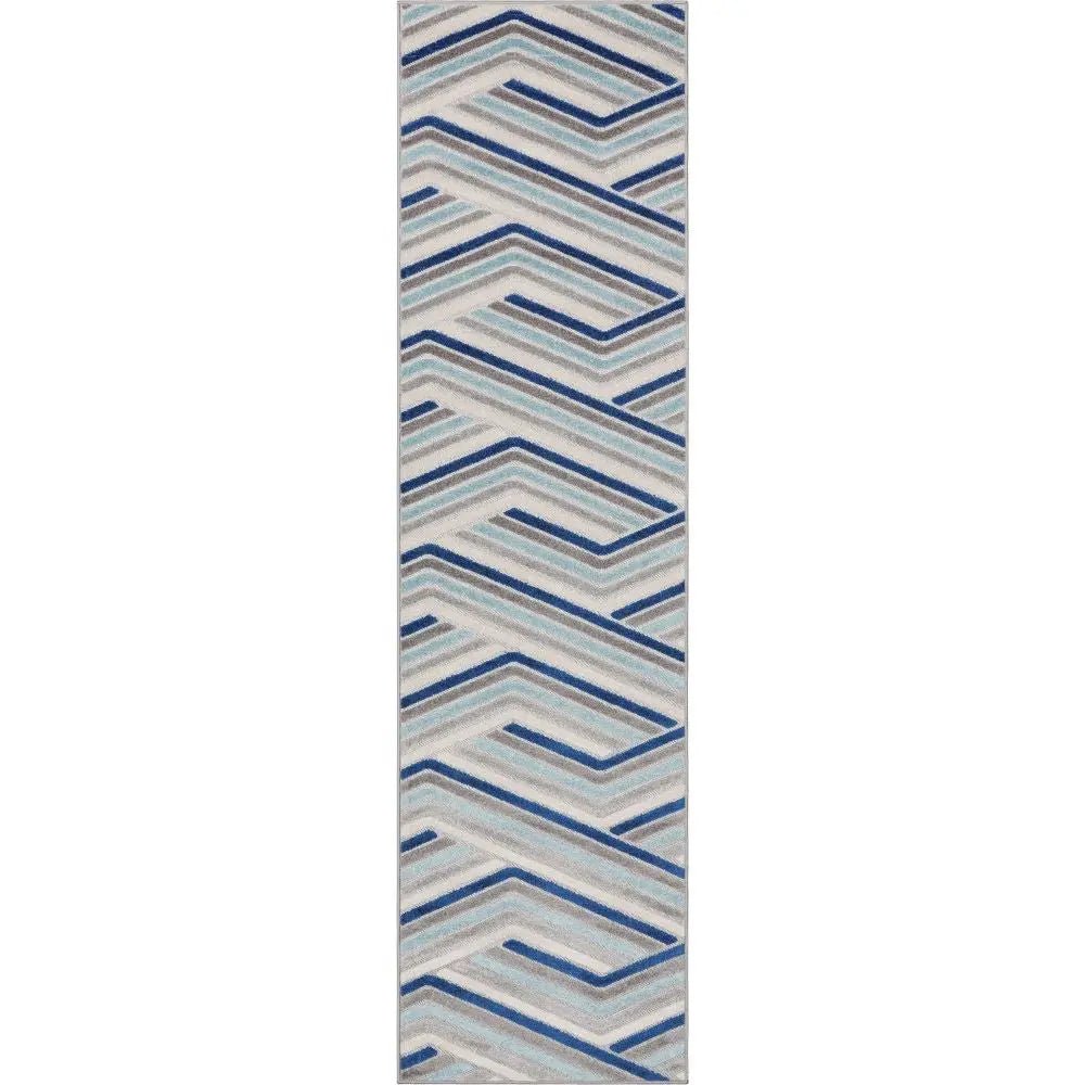 Neema Modern Chevron Striped Indoor/Outdoor Grey Blue High-Low Rug Well Woven