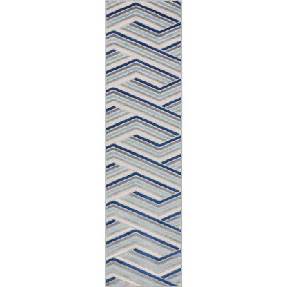 Neema Modern Chevron Striped Indoor/Outdoor Grey Blue High-Low Rug Well Woven