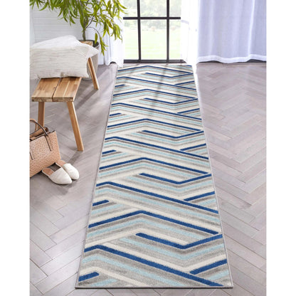 Neema Modern Chevron Striped Indoor/Outdoor Grey Blue High-Low Rug Well Woven
