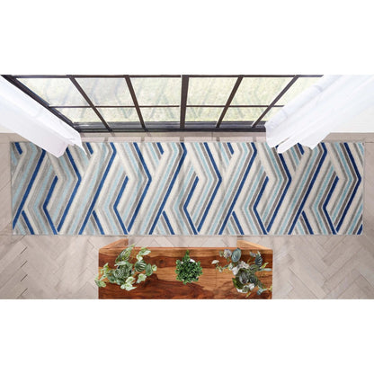 Neema Modern Chevron Striped Indoor/Outdoor Grey Blue High-Low Rug Well Woven