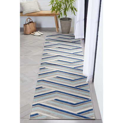 Neema Modern Chevron Striped Indoor/Outdoor Grey Blue High-Low Rug Well Woven