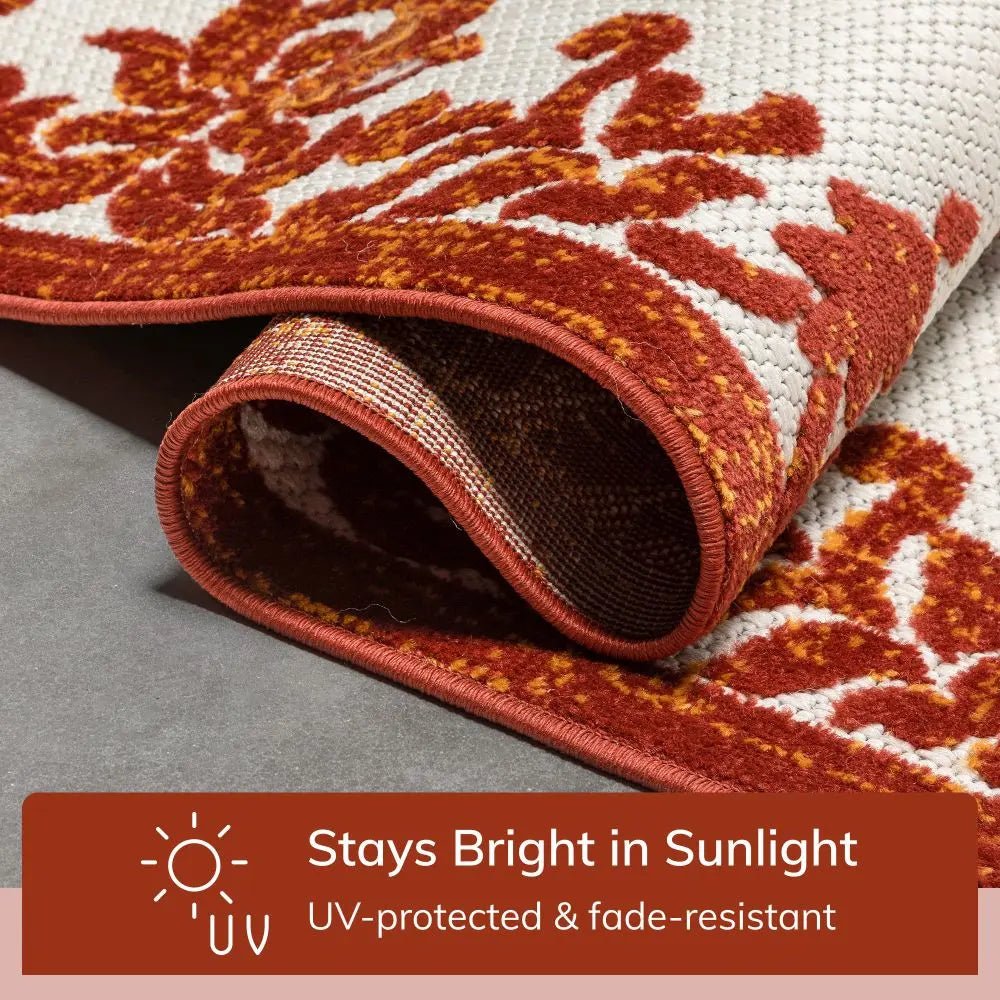 Arid Modern Medallion Persian Indoor/Outdoor Terracotta High-Low Rug Well Woven