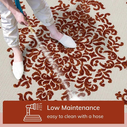 Arid Modern Medallion Persian Indoor/Outdoor Terracotta High-Low Rug Well Woven