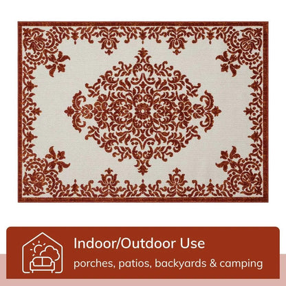 Arid Modern Medallion Persian Indoor/Outdoor Terracotta High-Low Rug Well Woven