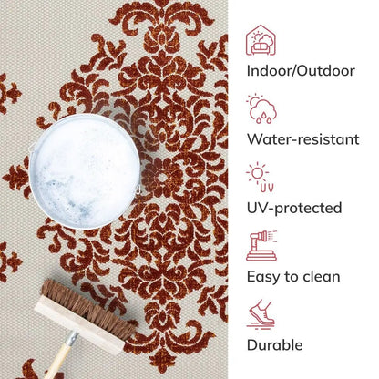 Arid Modern Medallion Persian Indoor/Outdoor Terracotta High-Low Rug Well Woven