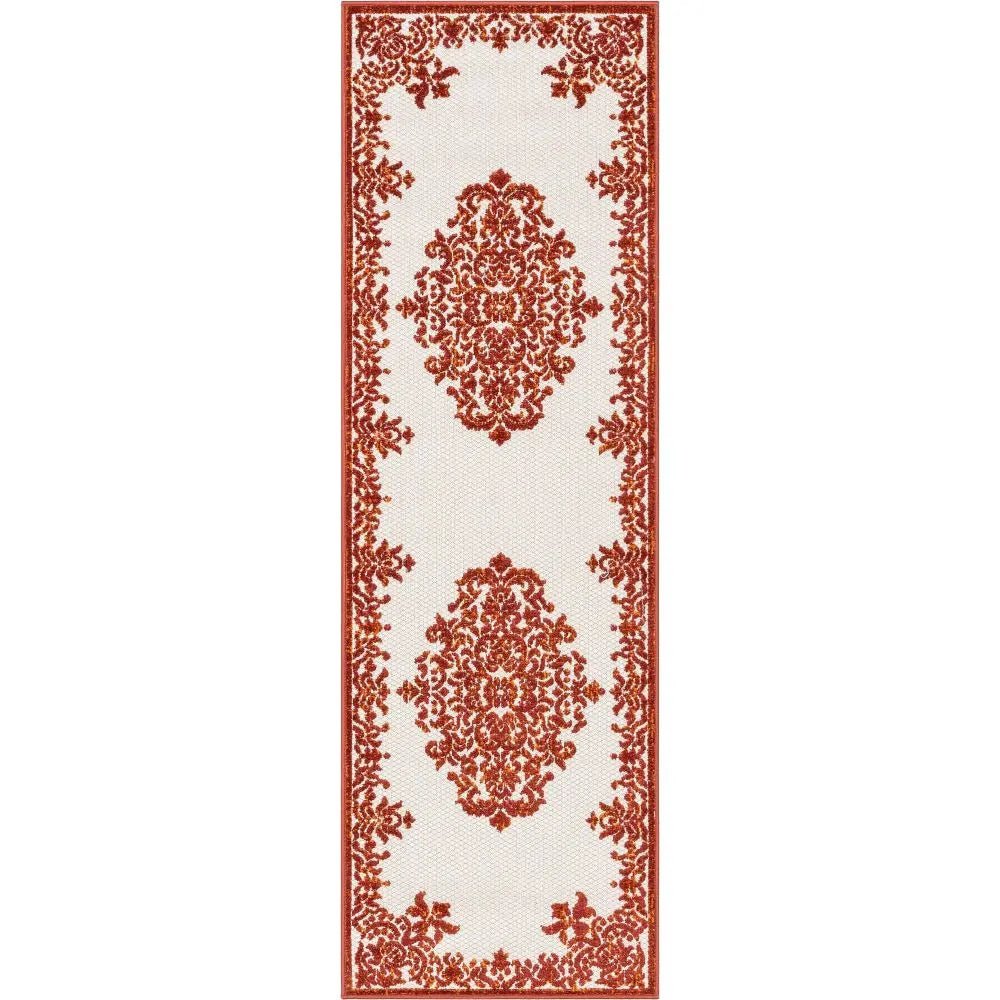 Arid Modern Medallion Persian Indoor/Outdoor Terracotta High-Low Rug Well Woven