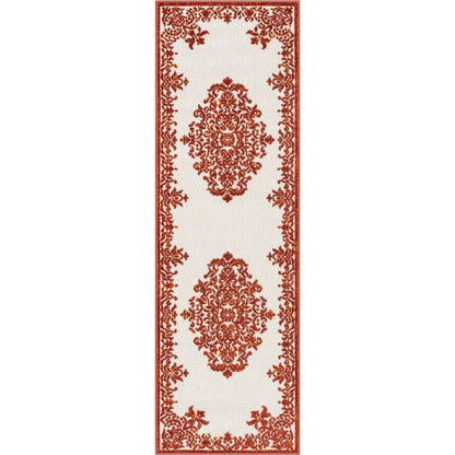 Arid Modern Medallion Persian Indoor/Outdoor Terracotta High-Low Rug Well Woven
