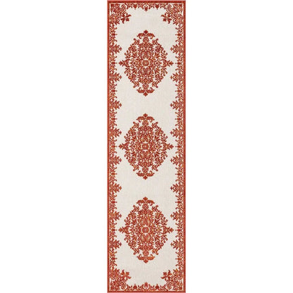Arid Modern Medallion Persian Indoor/Outdoor Terracotta High-Low Rug Well Woven