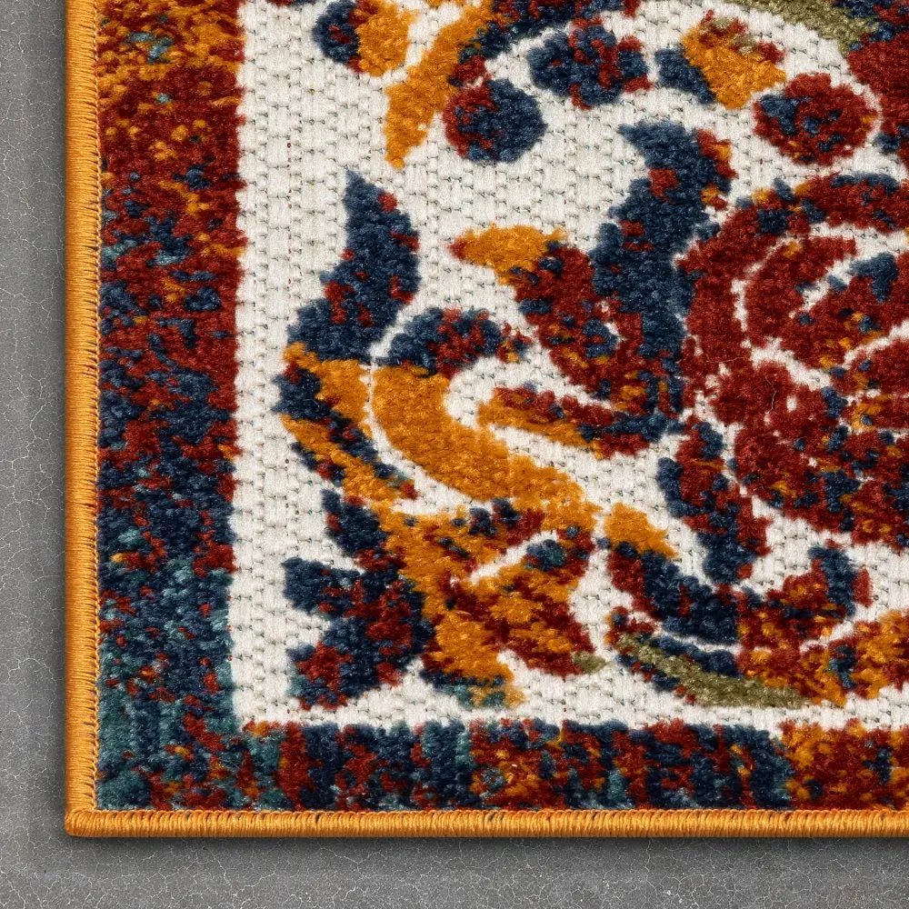 Arid Modern Medallion Persian Indoor/Outdoor Ivory High-Low Rug Well Woven