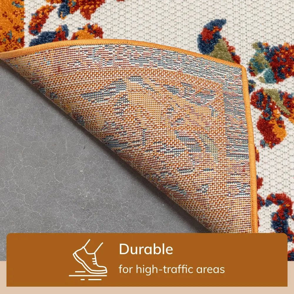 Arid Modern Medallion Persian Indoor/Outdoor Ivory High-Low Rug Well Woven