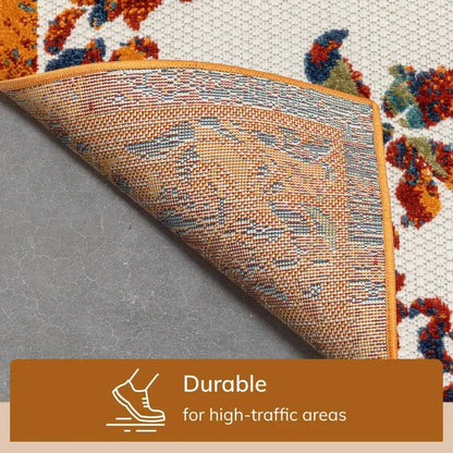 Arid Modern Medallion Persian Indoor/Outdoor Ivory High-Low Rug Well Woven