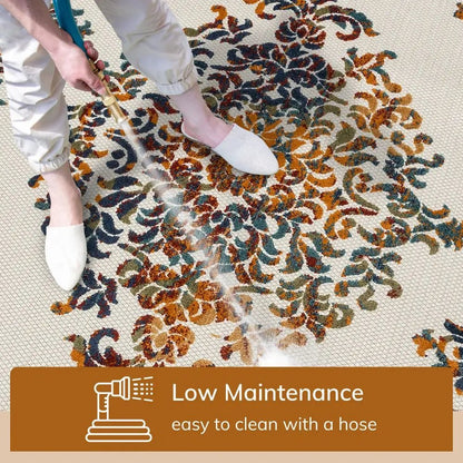 Arid Modern Medallion Persian Indoor/Outdoor Ivory High-Low Rug Well Woven