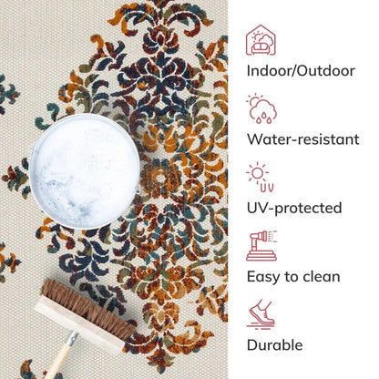 Arid Modern Medallion Persian Indoor/Outdoor Ivory High-Low Rug Well Woven