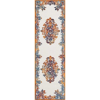 Arid Modern Medallion Persian Indoor/Outdoor Ivory High-Low Rug Well Woven