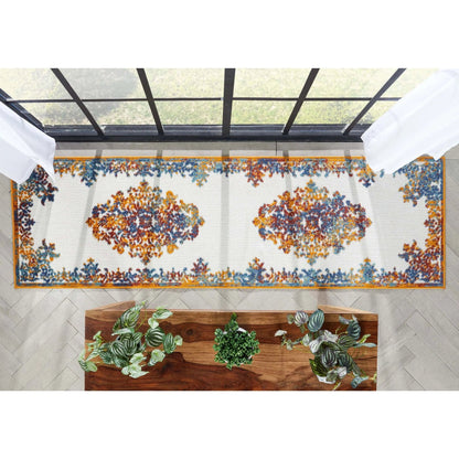 Arid Modern Medallion Persian Indoor/Outdoor Ivory High-Low Rug Well Woven