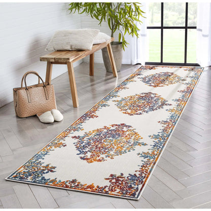 Arid Modern Medallion Persian Indoor/Outdoor Ivory High-Low Rug Well Woven