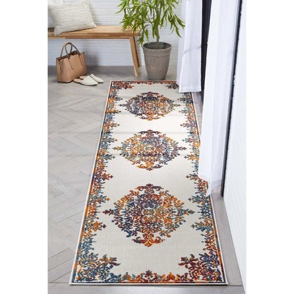Arid Modern Medallion Persian Indoor/Outdoor Ivory High-Low Rug Well Woven