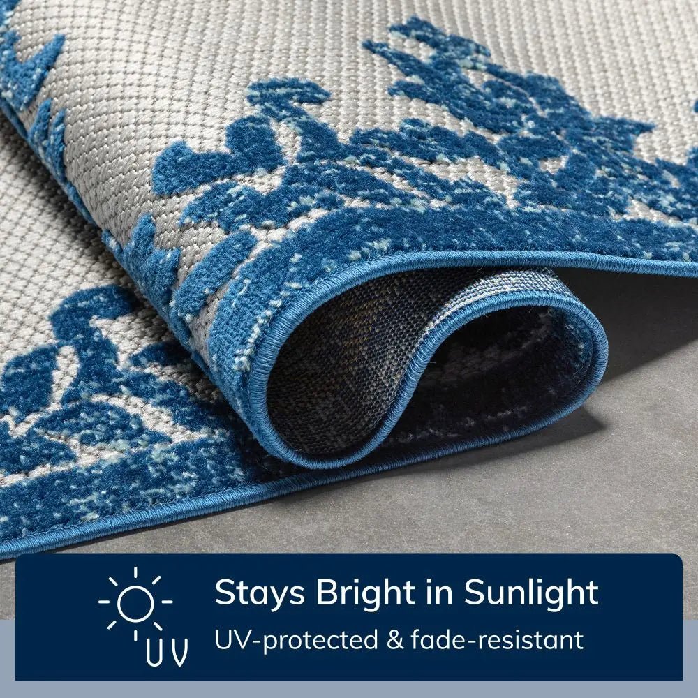 Arid Modern Medallion Persian Indoor/Outdoor Blue High-Low Rug Well Woven