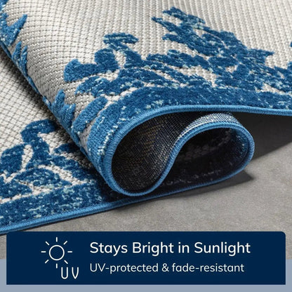 Arid Modern Medallion Persian Indoor/Outdoor Blue High-Low Rug Well Woven