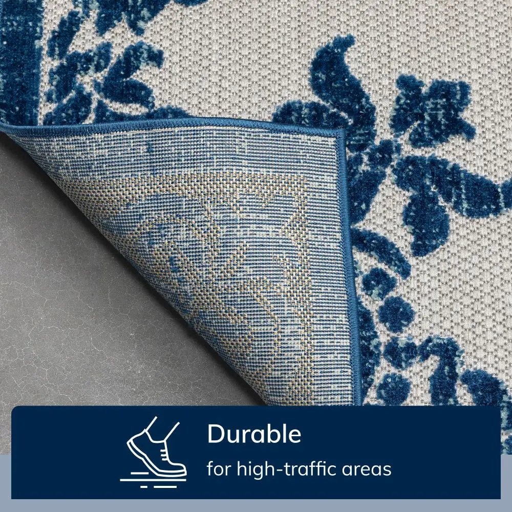 Arid Modern Medallion Persian Indoor/Outdoor Blue High-Low Rug Well Woven