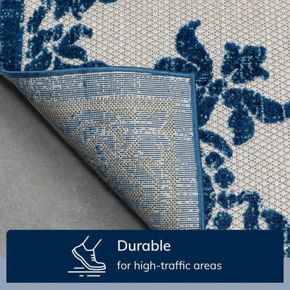 Arid Modern Medallion Persian Indoor/Outdoor Blue High-Low Rug Well Woven