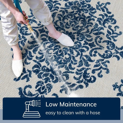 Arid Modern Medallion Persian Indoor/Outdoor Blue High-Low Rug Well Woven