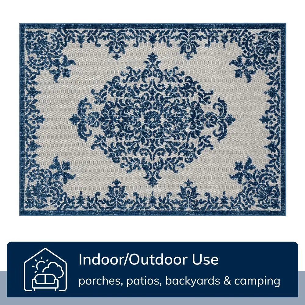 Arid Modern Medallion Persian Indoor/Outdoor Blue High-Low Rug Well Woven
