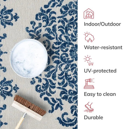 Arid Modern Medallion Persian Indoor/Outdoor Blue High-Low Rug Well Woven