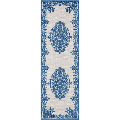 Arid Modern Medallion Persian Indoor/Outdoor Blue High-Low Rug Well Woven