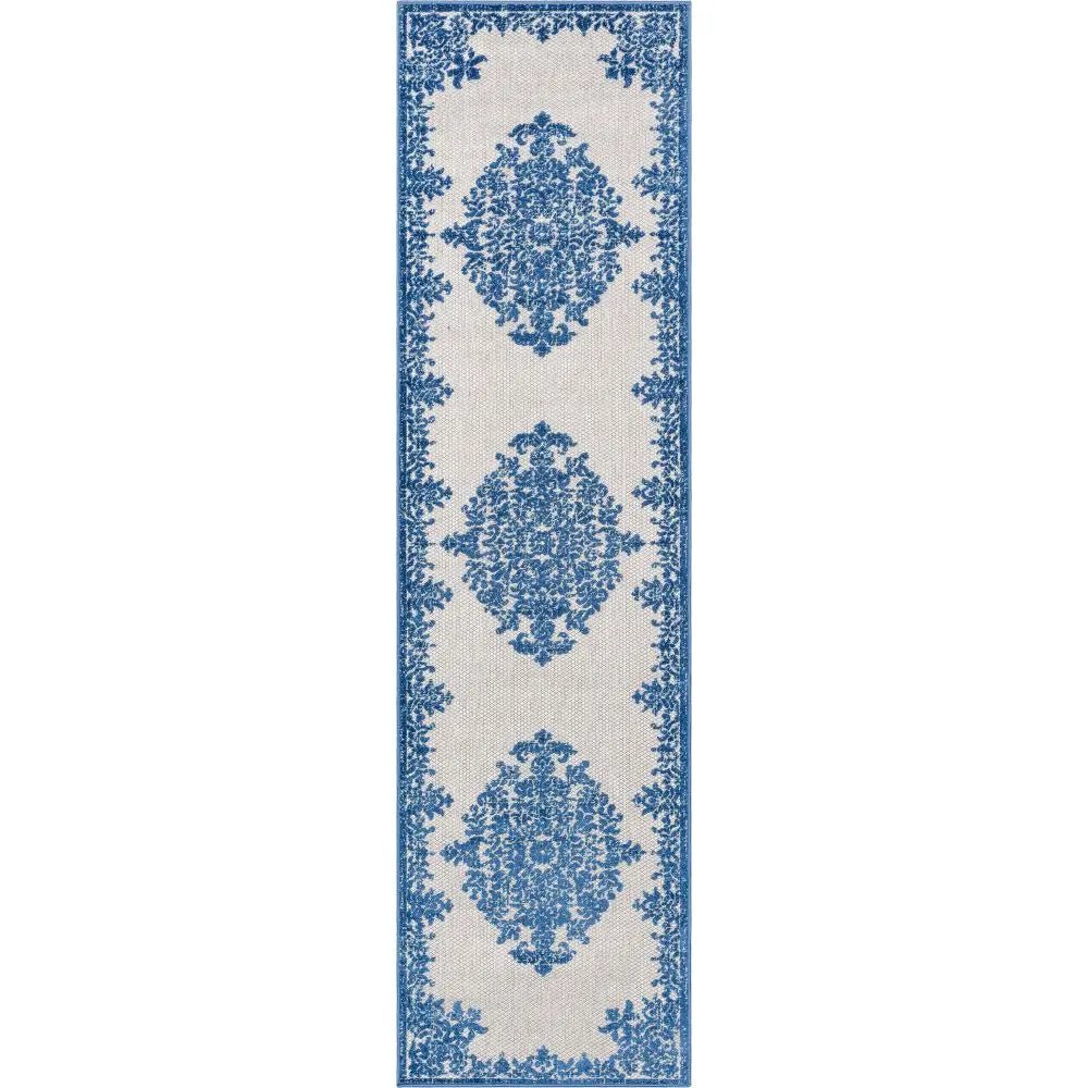 Arid Modern Medallion Persian Indoor/Outdoor Blue High-Low Rug Well Woven