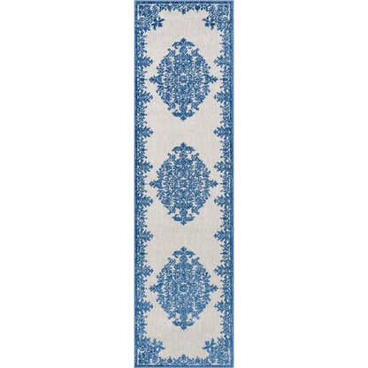 Arid Modern Medallion Persian Indoor/Outdoor Blue High-Low Rug Well Woven