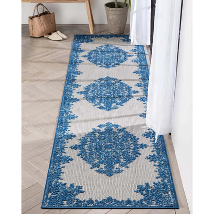 Arid Modern Medallion Persian Indoor/Outdoor Blue High-Low Rug Well Woven
