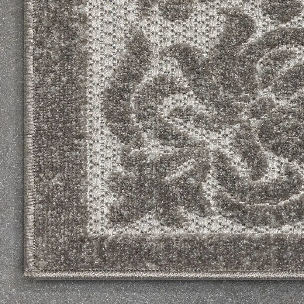 Arid Modern Medallion Persian Indoor/Outdoor Grey High-Low Rug Well Woven