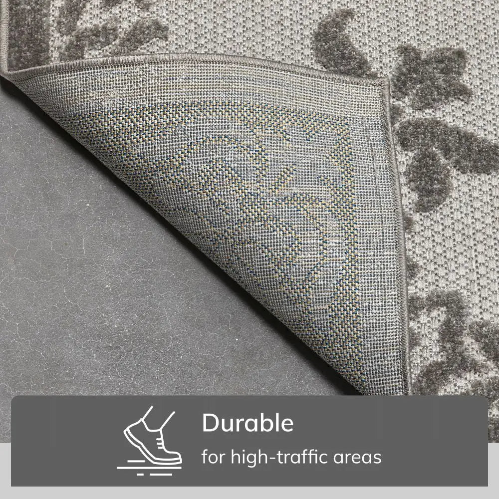 Arid Modern Medallion Persian Indoor/Outdoor Grey High-Low Rug Well Woven