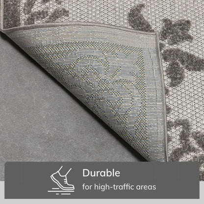 Arid Modern Medallion Persian Indoor/Outdoor Grey High-Low Rug Well Woven