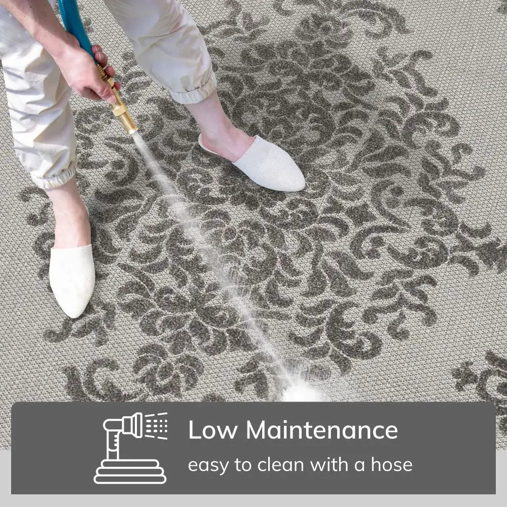 Arid Modern Medallion Persian Indoor/Outdoor Grey High-Low Rug Well Woven