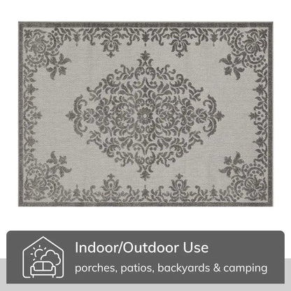 Arid Modern Medallion Persian Indoor/Outdoor Grey High-Low Rug Well Woven