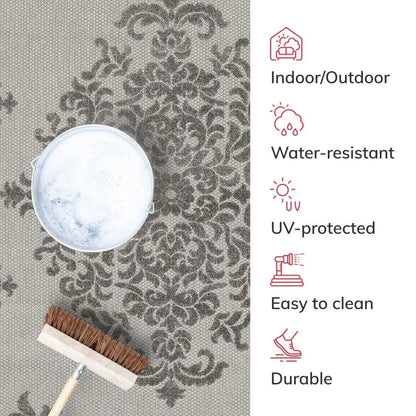 Arid Modern Medallion Persian Indoor/Outdoor Grey High-Low Rug Well Woven