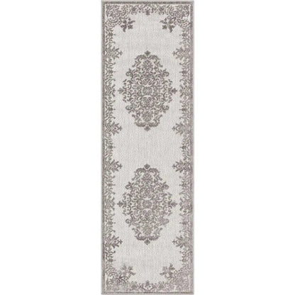Arid Modern Medallion Persian Indoor/Outdoor Grey High-Low Rug Well Woven