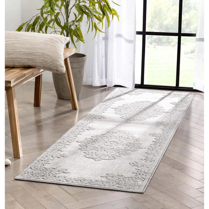 Arid Modern Medallion Persian Indoor/Outdoor Grey High-Low Rug Well Woven