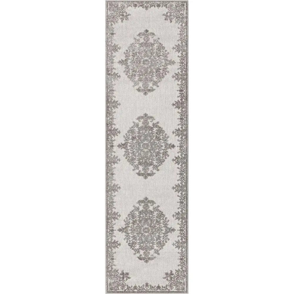 Arid Modern Medallion Persian Indoor/Outdoor Grey High-Low Rug Well Woven