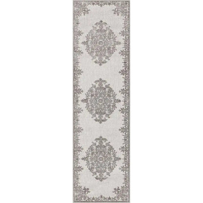 Arid Modern Medallion Persian Indoor/Outdoor Grey High-Low Rug Well Woven