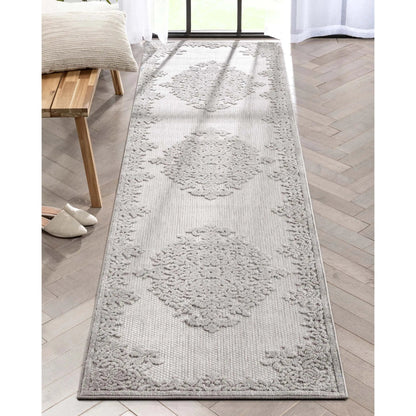 Arid Modern Medallion Persian Indoor/Outdoor Grey High-Low Rug Well Woven