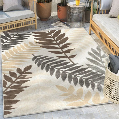 Mariah Modern Floral Indoor/Outdoor Ivory High-Low Rug Well Woven