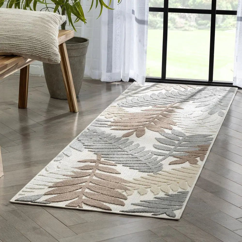 Mariah Modern Floral Indoor/Outdoor Ivory High-Low Rug Well Woven