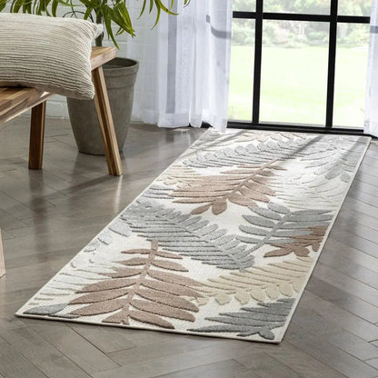 Mariah Modern Floral Indoor/Outdoor Ivory High-Low Rug Well Woven