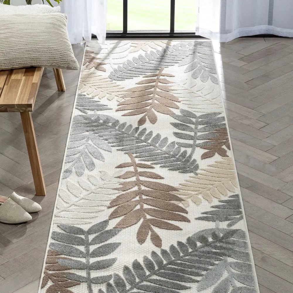 Mariah Modern Floral Indoor/Outdoor Ivory High-Low Rug Well Woven
